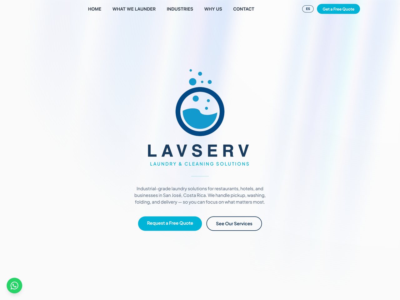 Sitio web de la lavandería comercial LavServ — diseñado y desarrollado por wuhbit